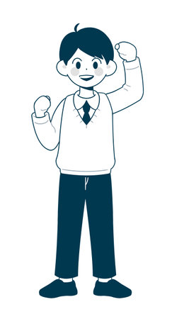 Young man with arms up cartoon vector illustration graphic design vector illustration graphic designのイラスト素材