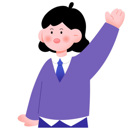 School girl raising her hand. Vector illustration on a white background.のイラスト素材