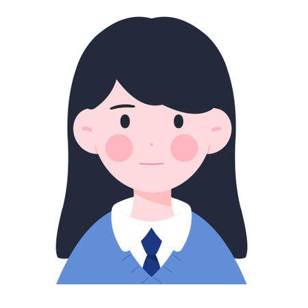 Cute schoolgirl with long hair. Vector illustration in a flat style.のイラスト素材
