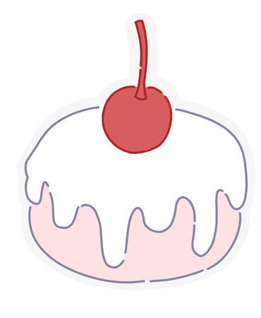 Cake icon in sticker style. Sweet dessert vector illustration on white isolated background.のイラスト素材
