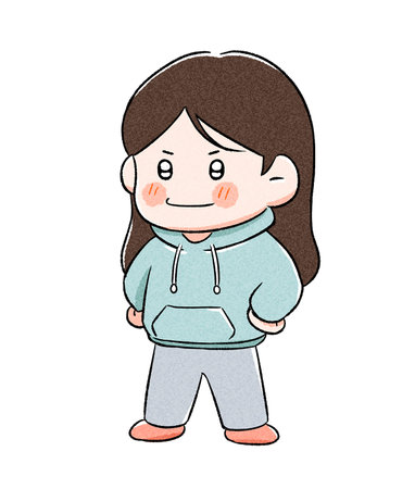 cartoon happy girl wearing hoodie vector illustration.
