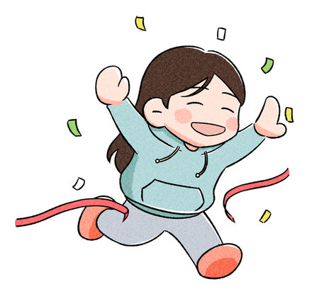 a woman who crossed the finish line while runningのイラスト素材