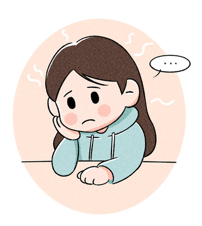 A girl who has a cold and a sore throat.Vector illustration.のイラスト素材