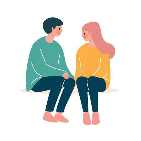 Man and woman sitting on the bench. Vector illustration in flat styleのイラスト素材