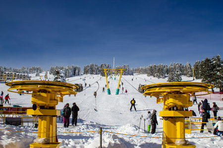 Uludag, Bursa / Turkey - January 22 2019: Winter ski resort. Ski lift machine, Uludag Mountainのeditorial素材