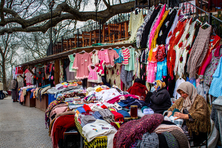 Inkaya, Bursa / Turkey - January 22 2019: Inkaya Plane Tree, women selling traditional handmade souvenirsのeditorial素材