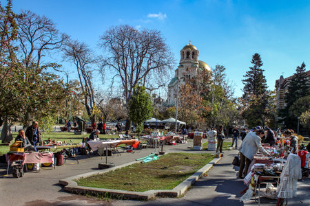 Sofia / Bulgaria - October 18 2013: Sunny day outdoor local antique goods market in Sofia