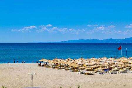 Oren, Burhaniye, Balikesir / Turkey - July 12 2019: Panoramic view of popular touristic Oren Beach in Burhaniye district a summer dayのeditorial素材