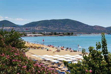 Oren, Burhaniye, Balikesir / Turkey - July 12 2019: Panoramic view of popular touristic Oren Beach in Burhaniye district a summer dayのeditorial素材