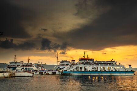 Canakkale / Turkey - July 14 2019: Canakkale - Eceabat car ferry port at sunsetのeditorial素材
