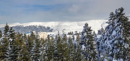 Snowy mountain landscapeの写真素材