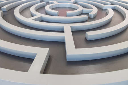 Real close up circle maze labyrinth black and white color isolatedの写真素材