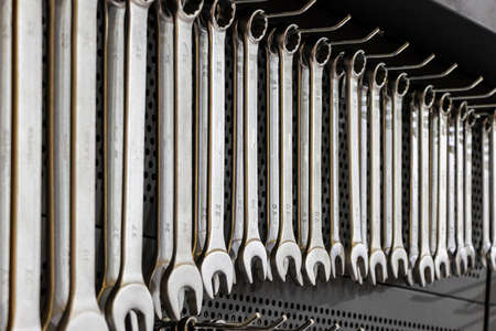 Wall hanging wrench, spanner sets in various sizesの写真素材