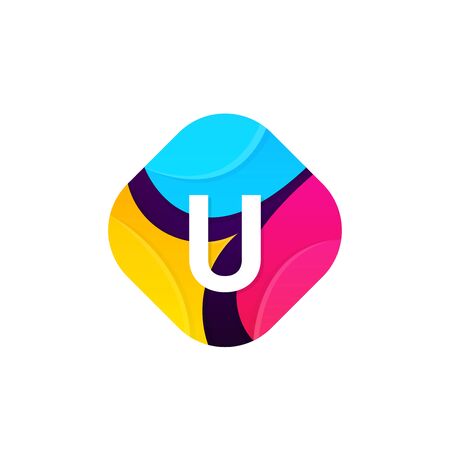 Abstract funny colorful rhombus icon letter U logo sign vector designのイラスト素材