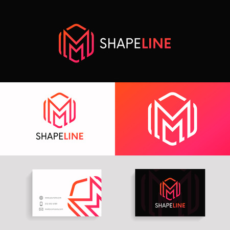 Minimalistic M letter hexagon logo sign linear design.のイラスト素材
