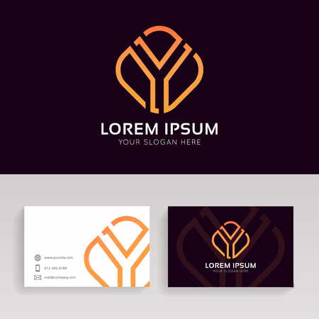 Simple Y letter logo linear rhombus sign vector design with brand business card.のイラスト素材