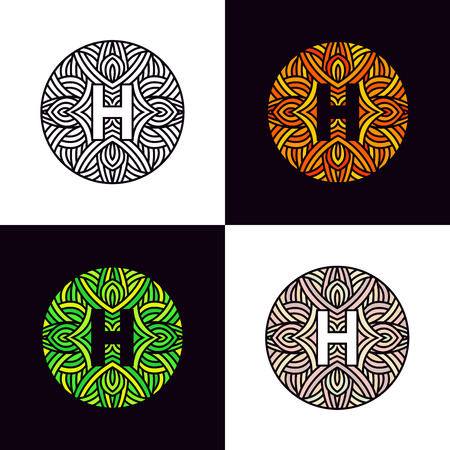 Set of letter H logo ornaments circle icon  symbol.のイラスト素材