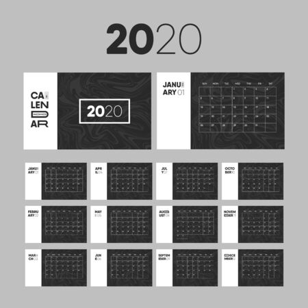 Modern 2020 new year business calendar vector design. Simple office calender template.のイラスト素材