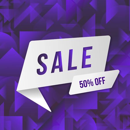 Sale banner with 50% off discount. Geometric promo poster with shapes.のイラスト素材