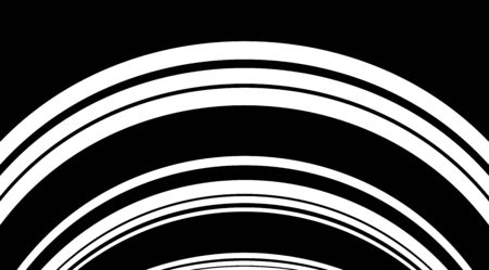 Monochrome circle arc linear pattern design. Motion stripes optical illusion background.のイラスト素材