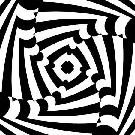 Abstract optical illusion background vector design. Psychedelic striped black and white backdrop. Hypnotic pattern.のイラスト素材