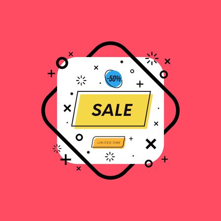 Trendy square sale banner with memphis elements.のイラスト素材