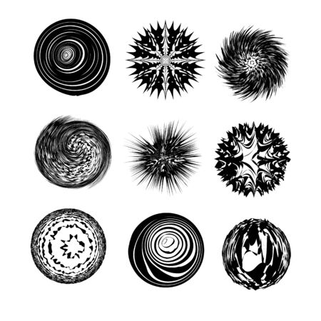 Set of abstract circle pattern shapes. Monochrome geometric round elements.のイラスト素材
