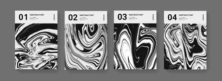 Set of futuristic covers. Modern Swiss design posters set. Monochrome Liquid Texture Vector design.のイラスト素材