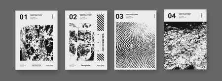 Set of abstract monochrome posters. Grunge texturs set. Modern minimal cover. Vintage placard.の写真素材