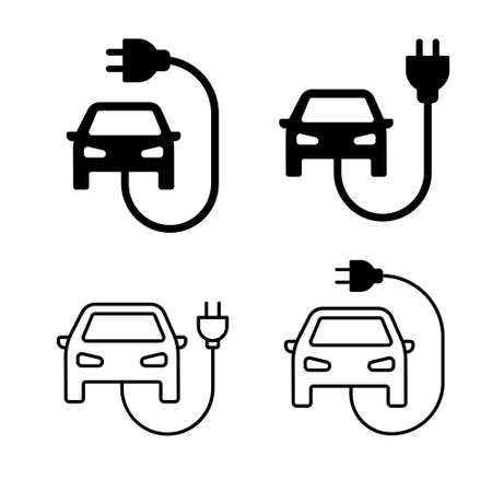 Set of electric car with charging cable icon signs.のイラスト素材