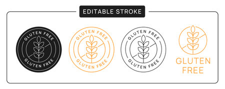 Gluten Free Vector Icon Sticker Badge. Wheat linear sign with editable stroke.のイラスト素材