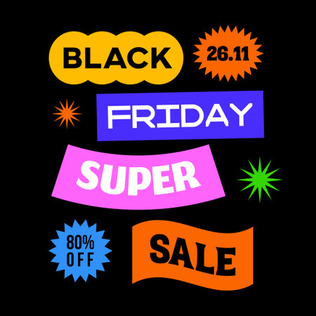 Cool Minimalistic Black Friday Typographic Illustration. Super Sale Modern Trendy Promo Banner Vector Design.のイラスト素材