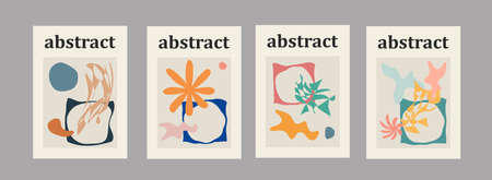 Set of Abstract Trendy Modern Posters Vector Design. Cool minimalistic abstraction art.のイラスト素材