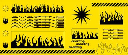 Cool collection of fire flame vector illustrations. Modern burn icon.のイラスト素材