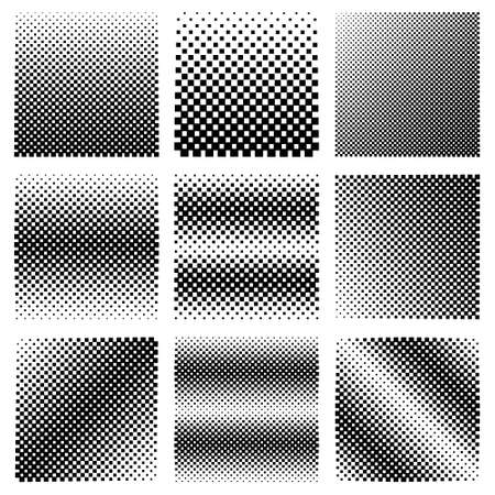 Collection Of Pixel Halftone Textures Vector Design. Set of geometric squares backgrounds.のイラスト素材