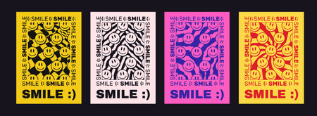 Cool Smile Hippie Poster. Placard with Happy Emoticon Face. 90s aesthetic composition. Acid...