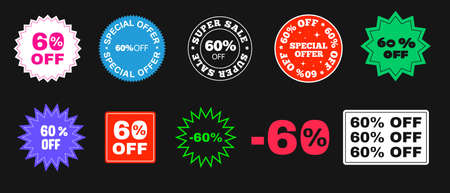 60% Off Offer Price Tag Sticker. Special Offer Badge Elements. Cool Trendy Promo Sale Banner. Discount promotion.のイラスト素材