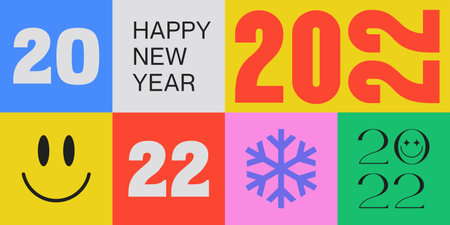 Happy New Year Trendy Geometric Background. 2022 Cool Typographic Illustration.のイラスト素材