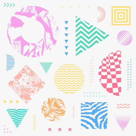 Cool Trendy Geometric Shapes Pattern. Abstract Geometry Background. Textured elements vector design.