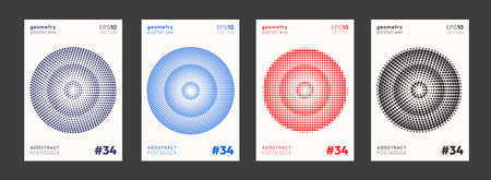 Set of Circle Halftone Dots Pattern Shapes. Modern Geometric Poster Vector Template. Abstract Geometric Cover.のイラスト素材