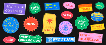 Abstract Background With Cool Sale Stickers. Promo Badges Vector Design. Shopping Labels.のイラスト素材