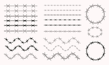 Set of Barb Wire Brushes Vector Design. Barbwire Circle Logo Element.のイラスト素材