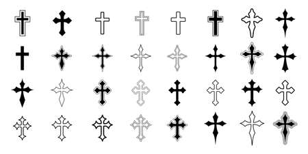 Set of Christian Cross Vector Icons. Religious Jesus Symbol.のイラスト素材