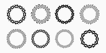 Cool Thorn Circle Frame Vector Design. Abstract Round Ornament.のイラスト素材