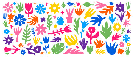 Set of hand drawn flower shapes and doodle design elements. Abstract contemporary modern trendy floral vector illustration. Cool Geometric Elements For Poster Art.のイラスト素材