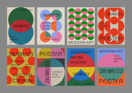 Set Of Geometric Postmodern Inspired Posters. Cool Abstract Geometrical Modern Covers. Bauhaus Shape Forms. Swiss Design Pattern.のイラスト素材