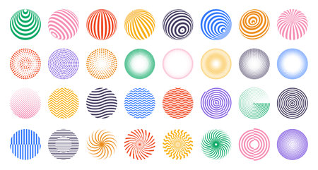 Cool Y2k Geometric Circle Shapes. Collection of abstract brutalist bauhaus figures. Swiss Design Forms. Trendy modern graphic elements vector set.のイラスト素材