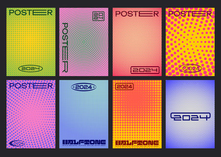 Modern Halgftone Dots Vector Textures. Cool Abstract Geometric Posters. Minimal Modern Covers.のイラスト素材