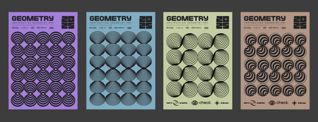 Set Of Swiss Design Posters Vector Illustration. Brutalist Shape Abstract Geometric Patterns. Retro Geometry Placards Collection.のイラスト素材