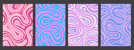 Abstract Y2k Geometric Posters Set. Collection of Psychedelic Trippy Textures. Groovy Stripe...